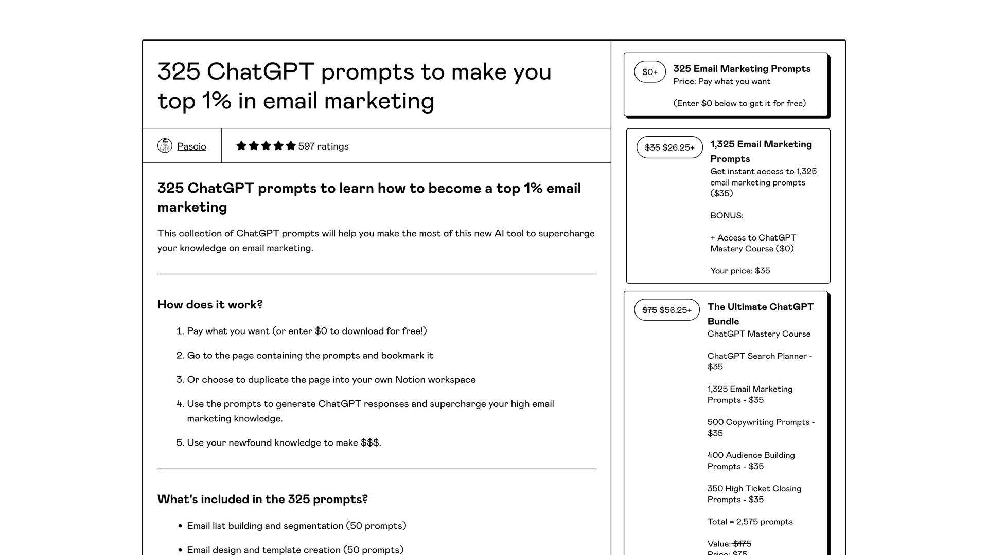 325 ChatGPT Email Marketing Prompts Pack