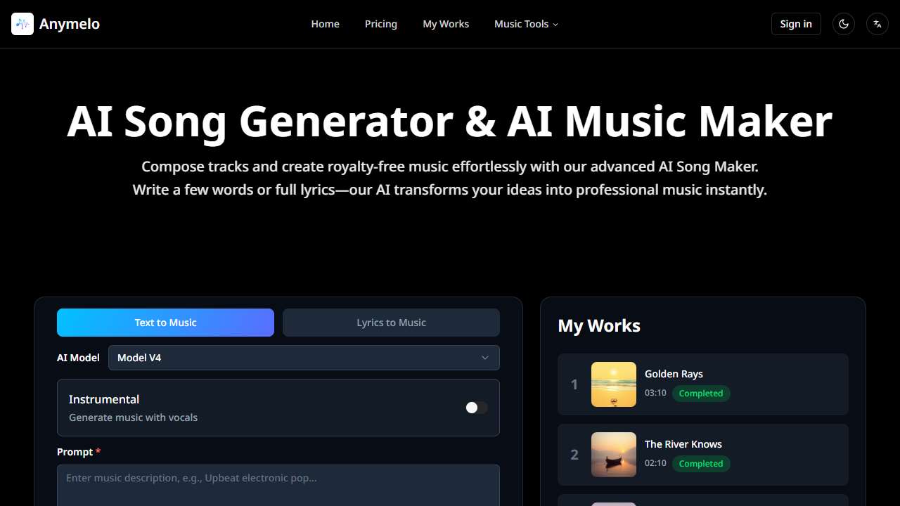 Anymelo – AI Music Generator & AI Song Maker
