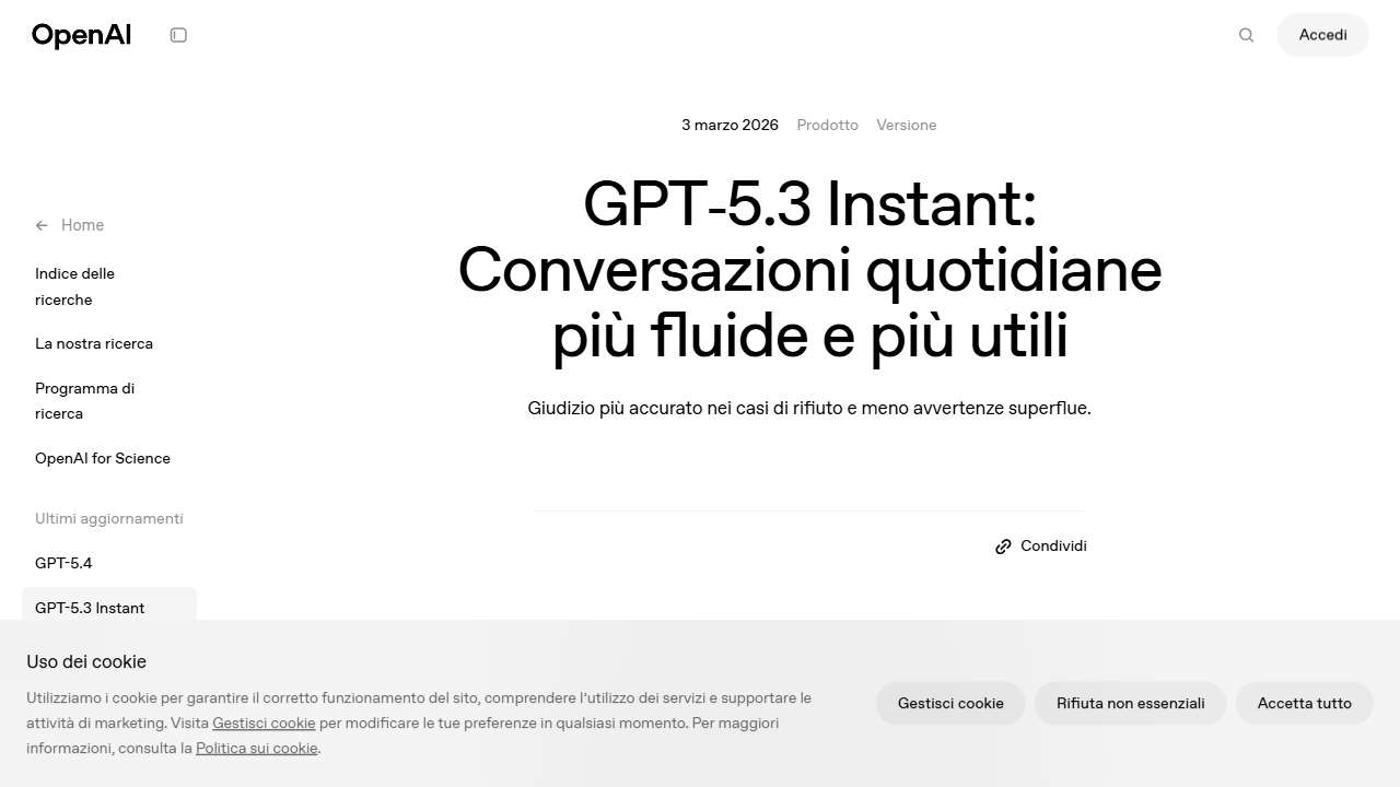 GPT-5.3 Instant: Conversazioni quotidiane più fluide e più utili