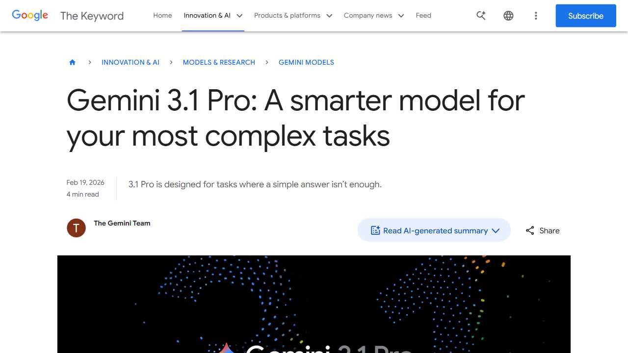 Gemini 3.1 Pro: A smarter model for your most complex tasks