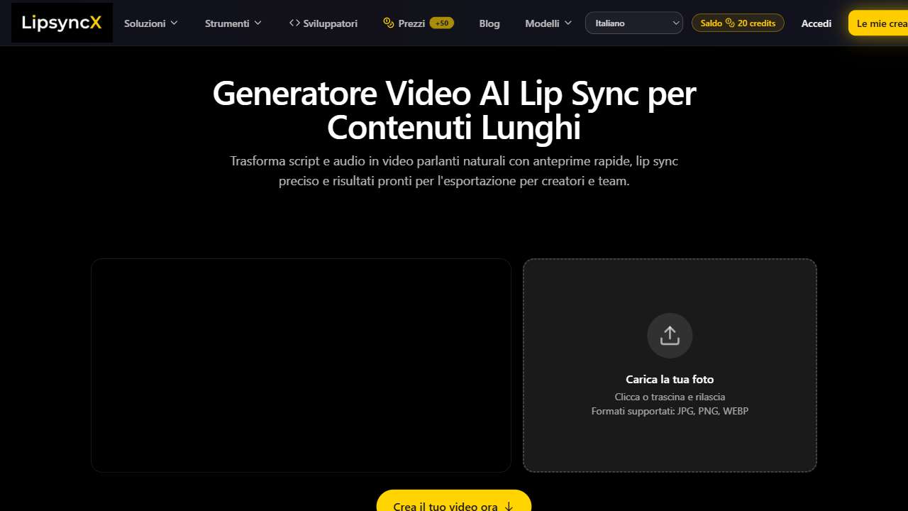 Generatore Video AI Lip Sync per Contenuti Lunghi | LipsyncX