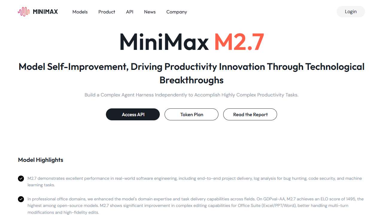 MiniMax M2.7 - Model Self-Improvement, Driving Productivity Innovation Through Technological Breakthroughs