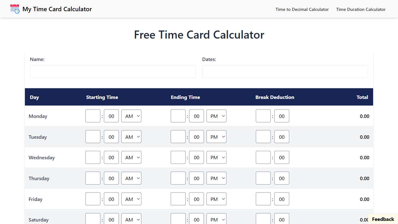 My Time Card Calculator