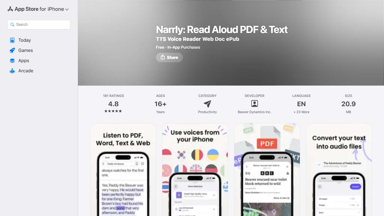 Narrly: Read Aloud PDF & Text
