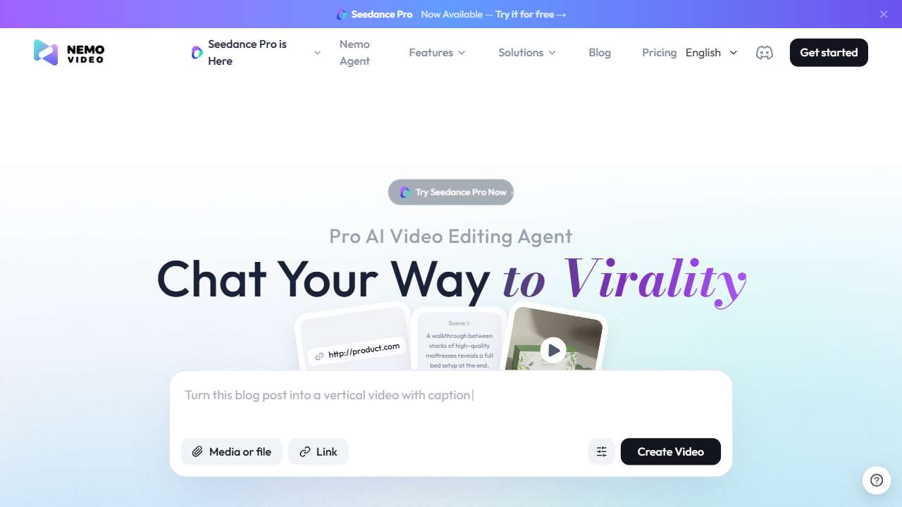 NemoVideo: Pro AI Video Editing Agent - Chat Your Way to Virality