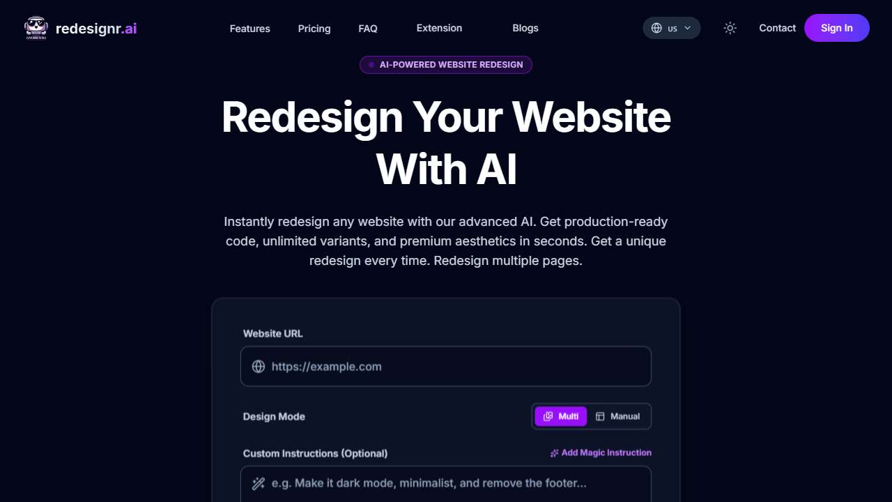 Redesignr Ai - landing page builder and website redesign