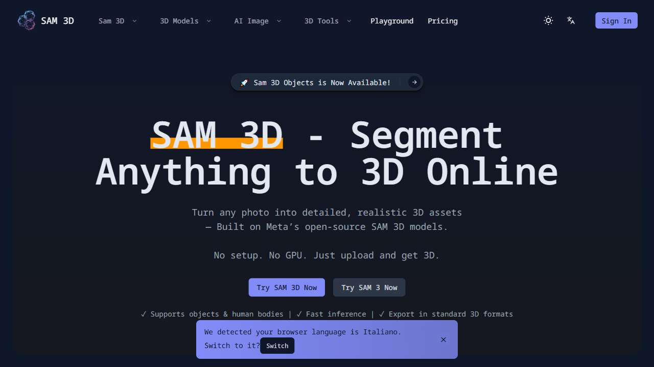 SAM 3D – Image to 3D Online