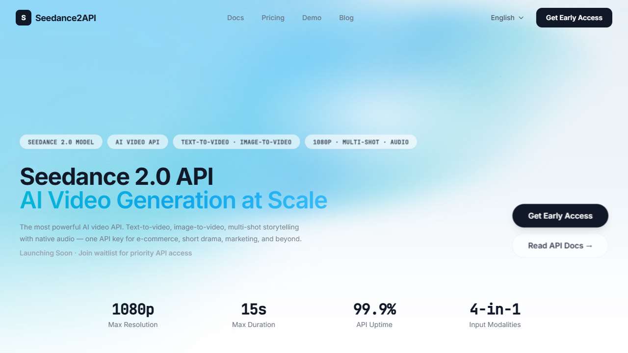 Seedance 2.0 API (Seedance2API)