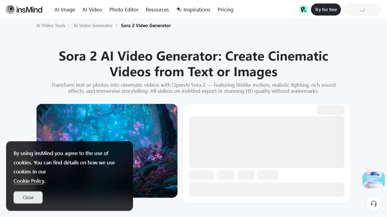 Sora 2 AI Video Generator – Text & Image to Video Online by insMind