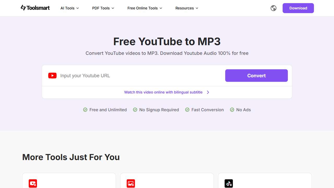 Toolsmart YouTube to MP3 Converter