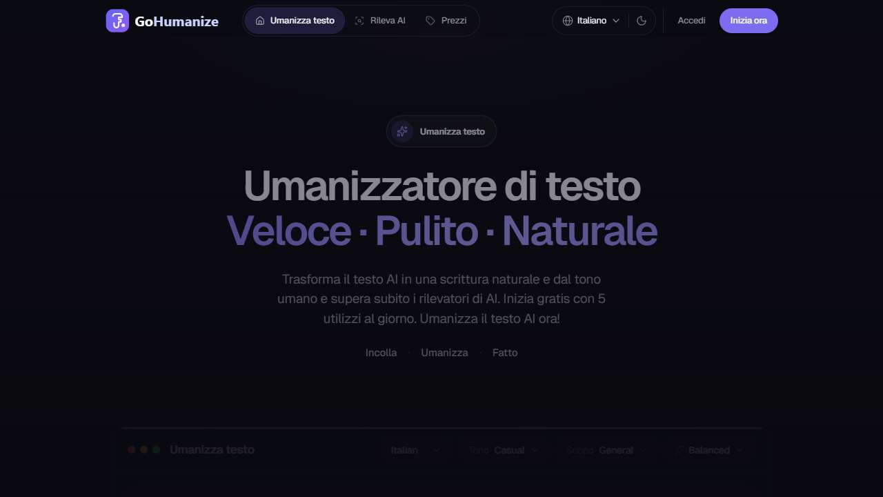 Umanizza Testo AI - Umanizzatore di AI Gratis