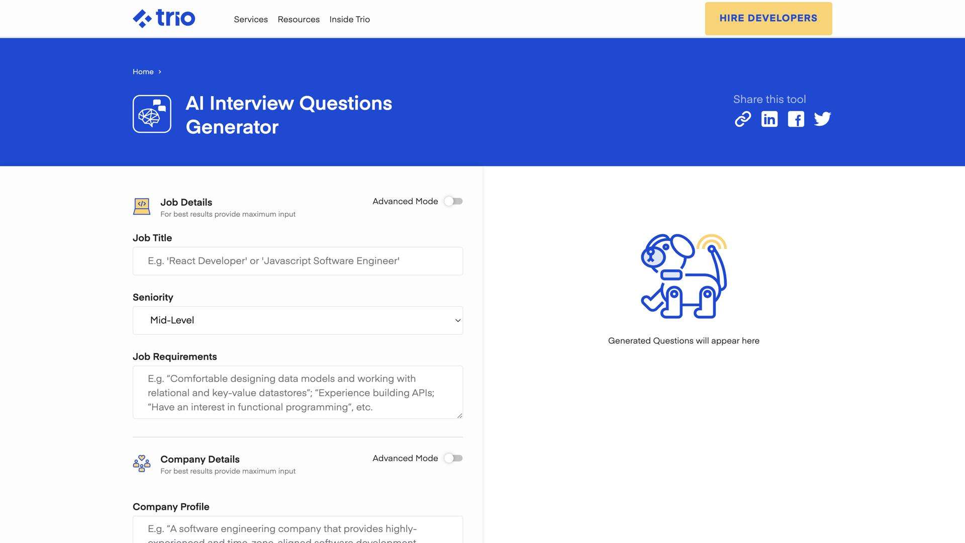 AI interview questions generator