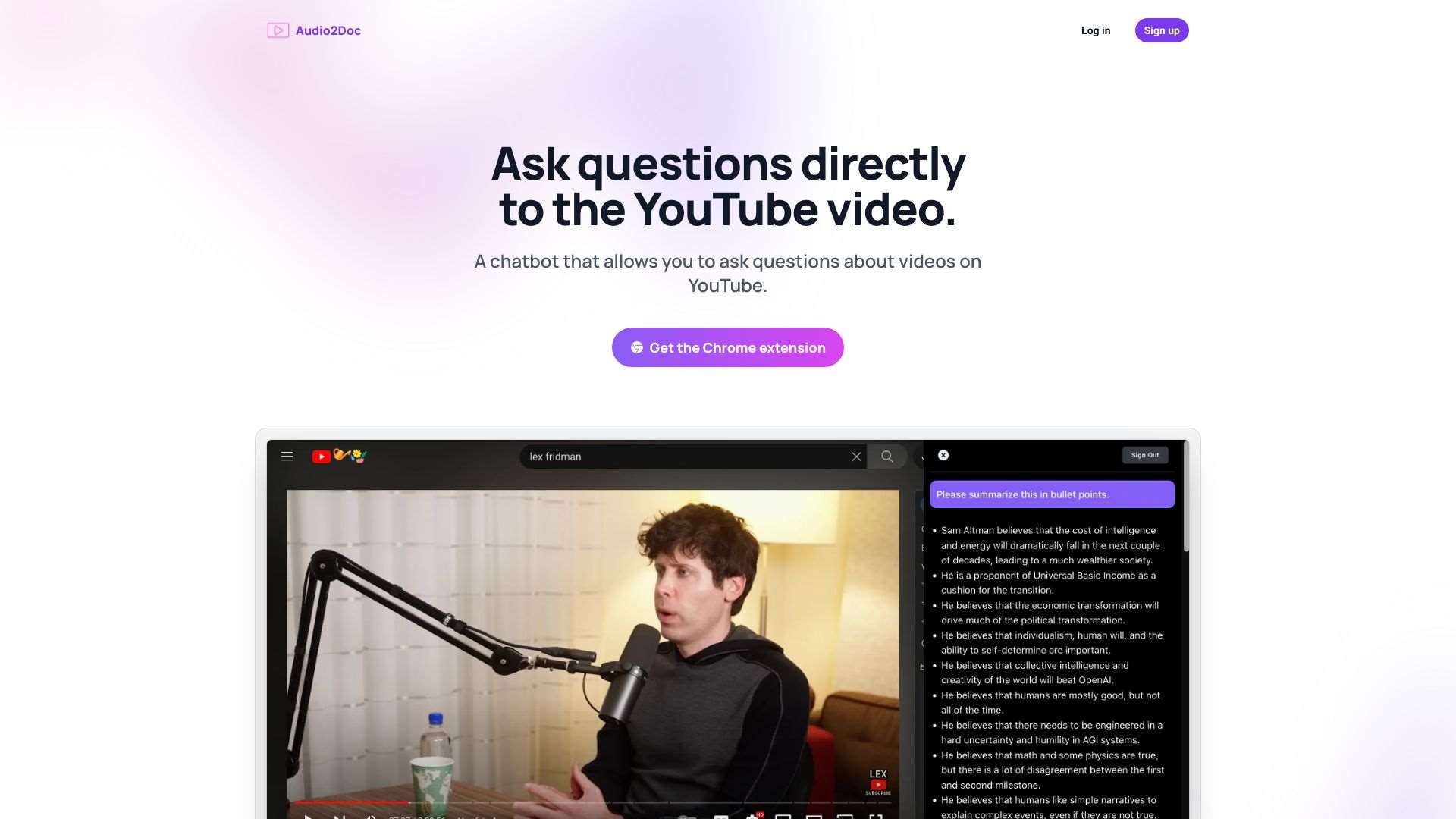 Audio2Doc - A chatbot on YouTube