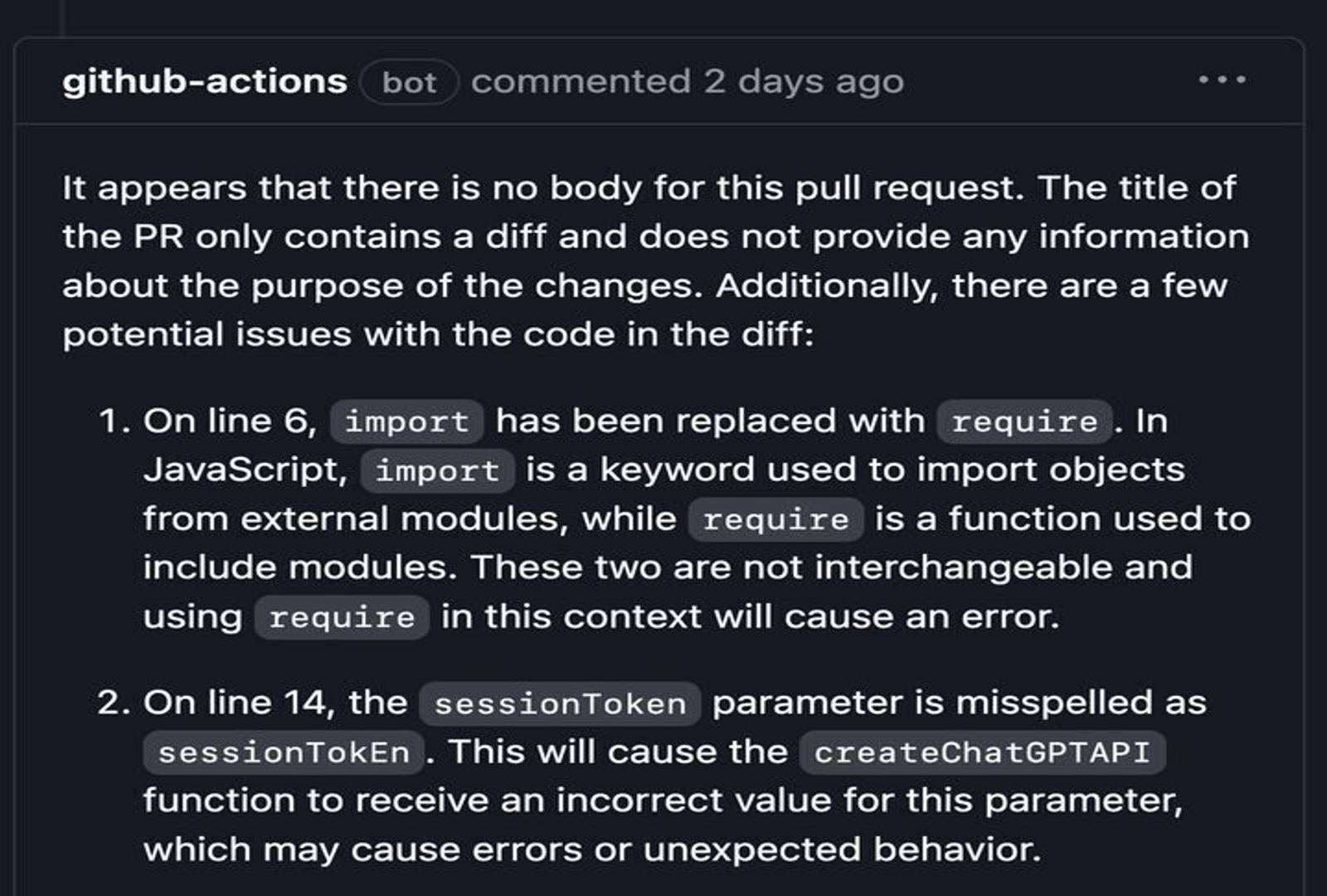 ChatGPT PR code review