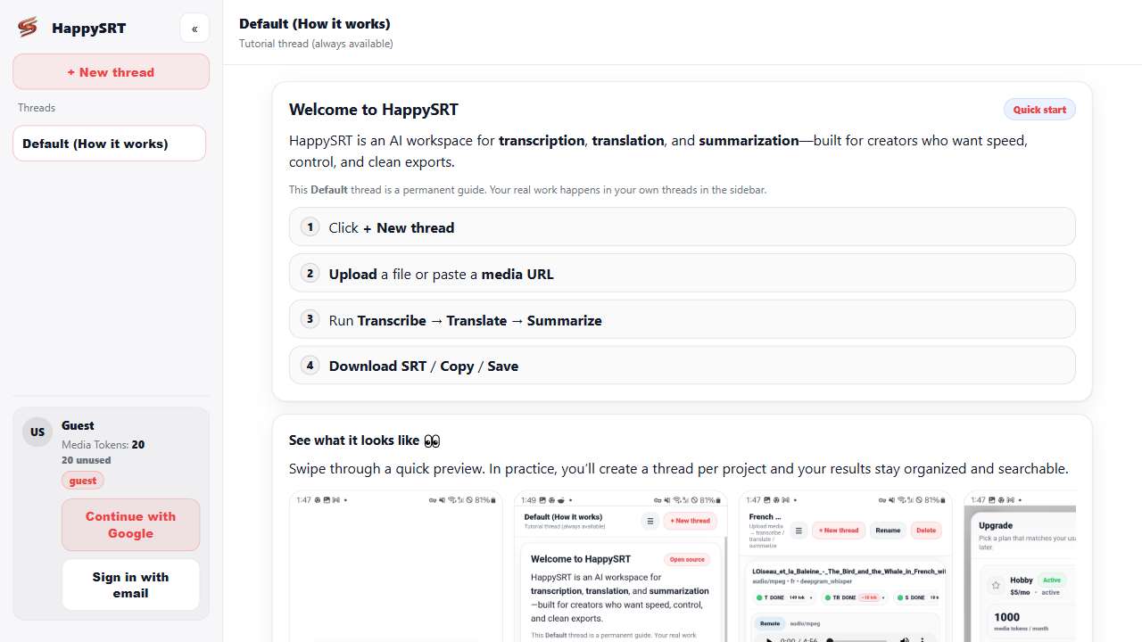 HappySRT | AI Generated SRT & Editor