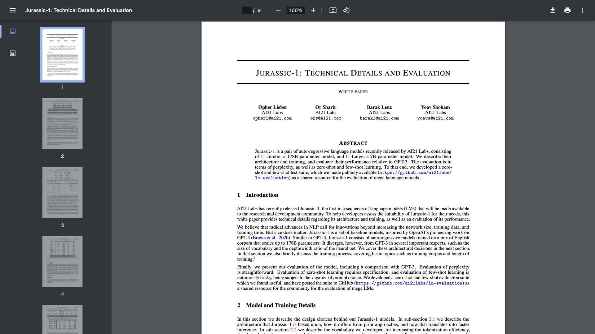 Jurassic-1 Language Models