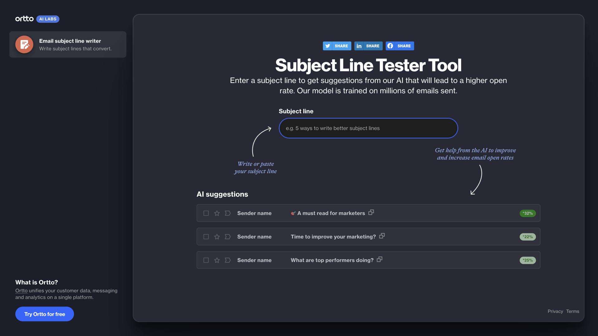 Ortto AI Subject Line Writer